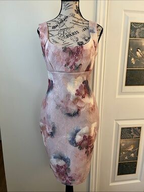 Blush Pink Floral Midi Sheath Dress